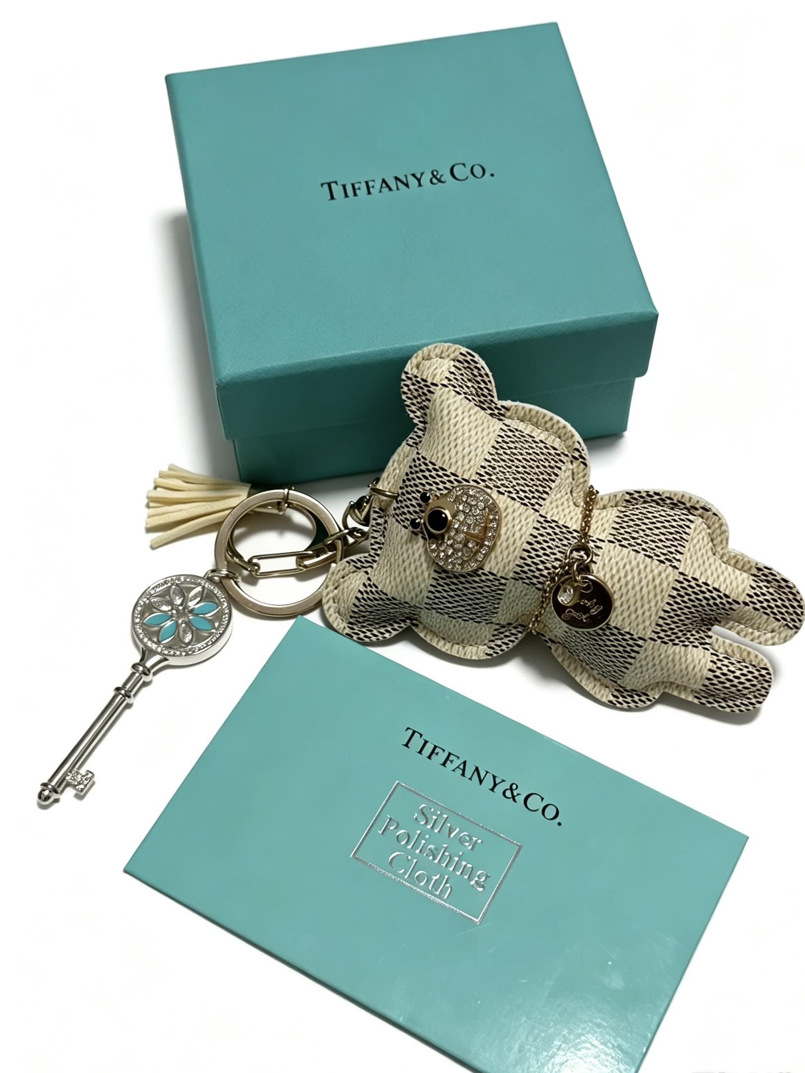 Tiffany & Co. Bear Keychain with Silver Key and Tassel